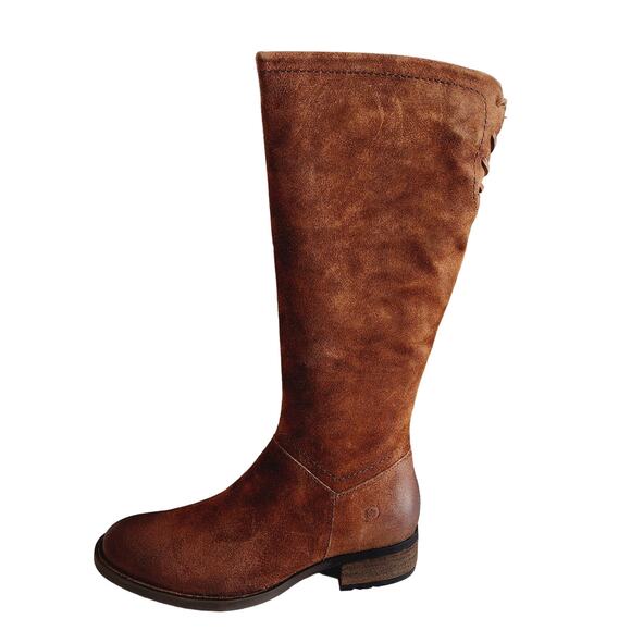 Born Rust Brown Tall Suede Leather Riding Boots Lace Accents Round Toe Size 8.5 - Picture 2 of 10